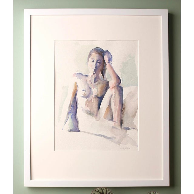 2010s Original Watercolor Painting, Seated Female Nude Figure Framed For Sale - Image 5 of 5
