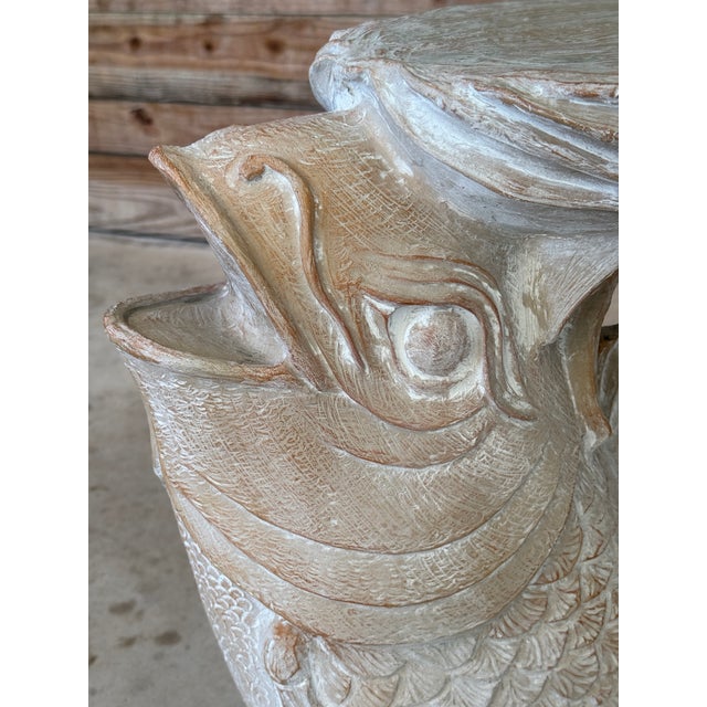 Vintage Coastal Regency Resin Koi Fish Side Table or Garden Stool For Sale - Image 9 of 12
