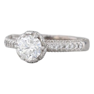 Veraggio 1.47ctw Diamond Halo Engagement Ring W/ Box Gia 18k White Gold Filigree, Size 7.5 For Sale