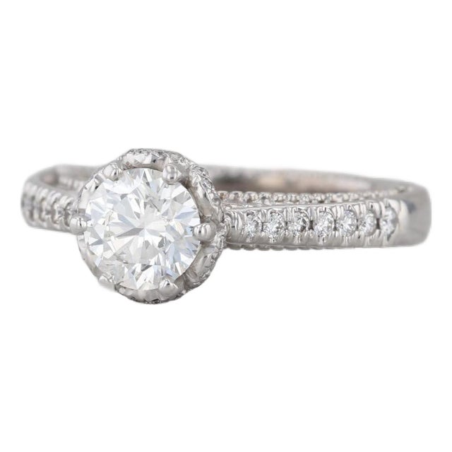 Veraggio 1.47ctw Diamond Halo Engagement Ring W/ Box Gia 18k White Gold Filigree, Size 7.5 For Sale