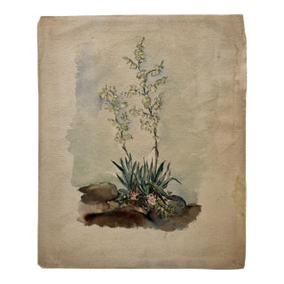 Henry Emil Salloch Original Watercolor on Paper Desert Landscape With Flowering Yucca Plant, 1939. For Sale