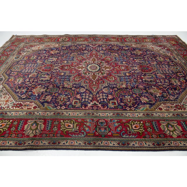 Vintage Tabriz Hand-Knotted Blue Wool Rug With Rosette Motiff For Sale - Image 10 of 10