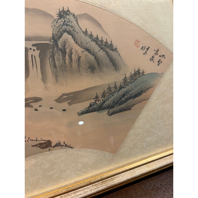 Vintage Chinese Silk Fan Painting With Calligraphy & Red Artist Seal For Sale In San Diego - Image 6 of 6