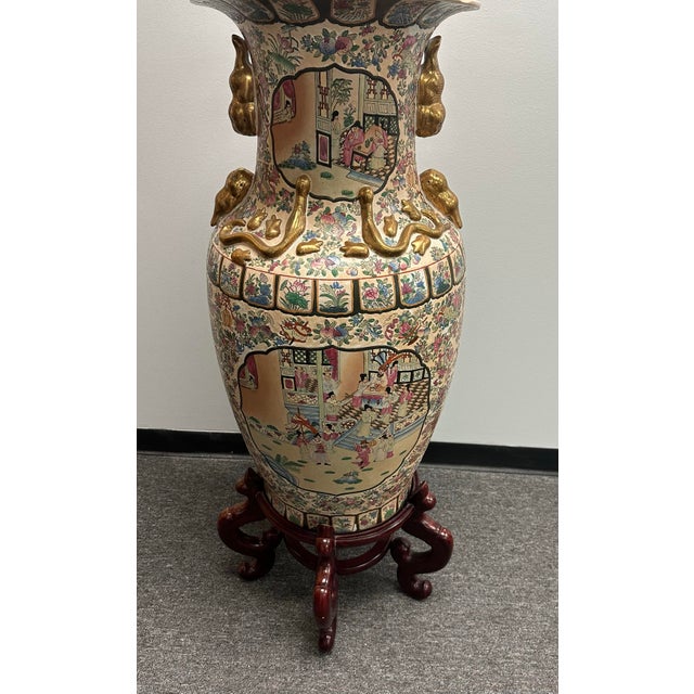 Huge Chinese Rose Famille Porcelain Vase on Stand For Sale In Detroit - Image 6 of 10