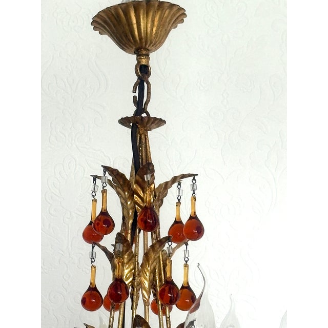 Antique Gilded Metal Murano Glass Drop Chandelier from Made Murano Glass, 1930s For Sale - Image 12 of 18