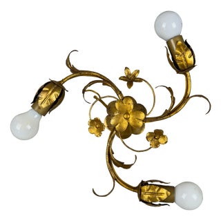 Vintage Floral Wrought Iron Ceiling Lamp, 1960s For Sale