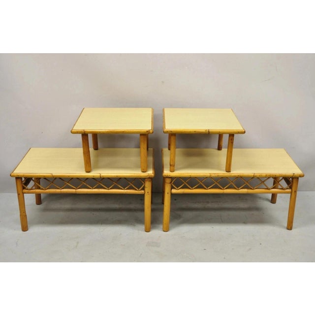Vintage Mid Century Modern Tiki Room Rattan Bamboo Step Up End Tables - A Pair For Sale - Image 10 of 10