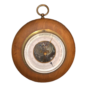 Late 19th Century French Turned-Wood Aneroid Barometer From 30 Rue Du Bac, Paris
