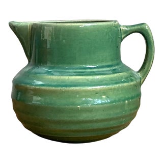Vintage Green Glazed Ceramic Pitcher For Sale