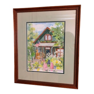 Late 20th Century Watercolor Painting by Diane Hilton of the Bay Street Company Colorado, Framed For Sale