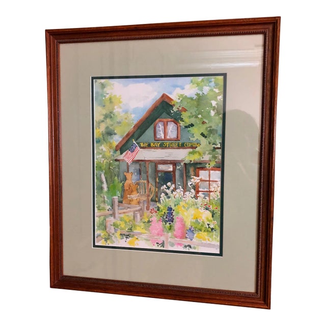 Late 20th Century Watercolor Painting by Diane Hilton of the Bay Street Company Colorado, Framed For Sale