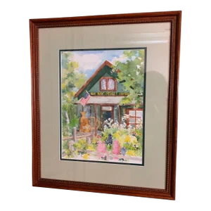 Late 20th Century Watercolor Painting by Diane Hilton of the Bay Street Company Colorado, Framed