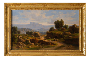 Ettore Cumbo Borgia, Landscape of the Roman Countryside, 19th century, Oil Painting on Canvas