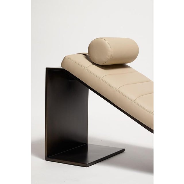 Unique Custom KIMANI Bronze-Finished Leather Day Bed with Headrest Cushion By Reda Amalou Design Dimensions: 180 x 45 x H...