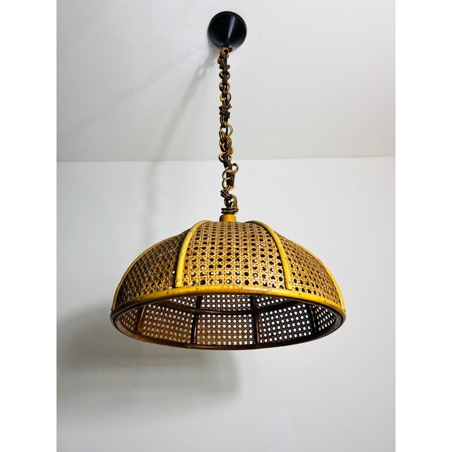 Wood Midcentury Wooden Bamboo Pendant Lamp, Italy, 1960s For Sale - Image 7 of 11