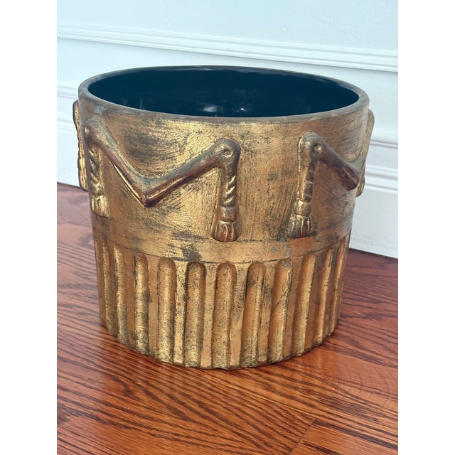 Vintage 1970s Tromp l'Oeil Tasseled Gold Pottery Indoor/ Outdoor Planter -Made in Italy For Sale In New York - Image 6 of 12