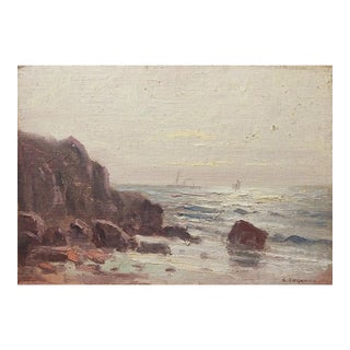 Small Early 20th Century Rocky Coastal Seascape Painting For Sale