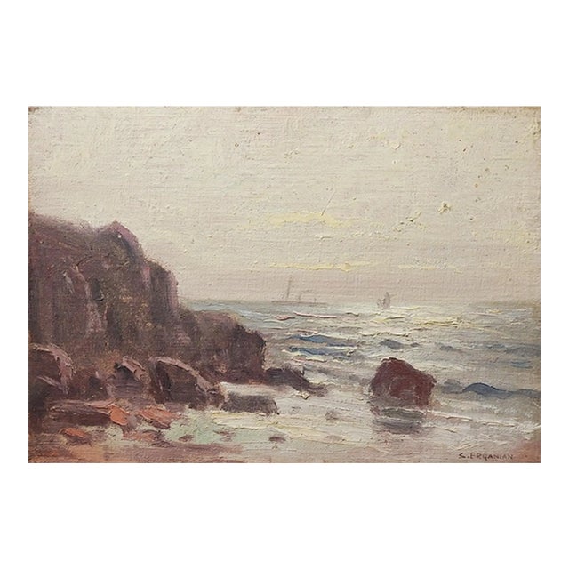 Small Early 20th Century Rocky Coastal Seascape Painting For Sale