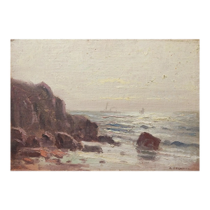 Small Early 20th Century Rocky Coastal Seascape Painting