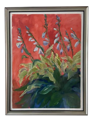 Contemporary Botanical Acrylic Painting of Hostas by Marina Movshina, Framed