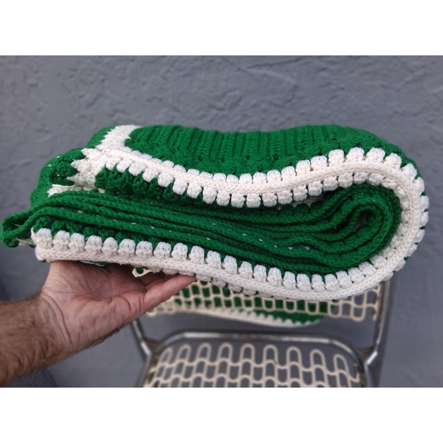 Hand Knit in the 1960's Very Clean Green and White Blanket. This blanket was stored in plastic when we found it at an...