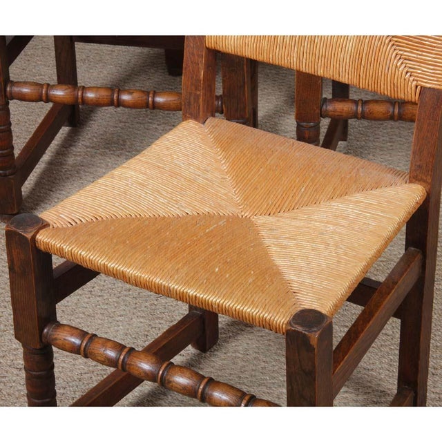 French Straw-Seated Wooden Chairs, 1950s, Set of 6, in Good conditions. Designed 1950 to 1959