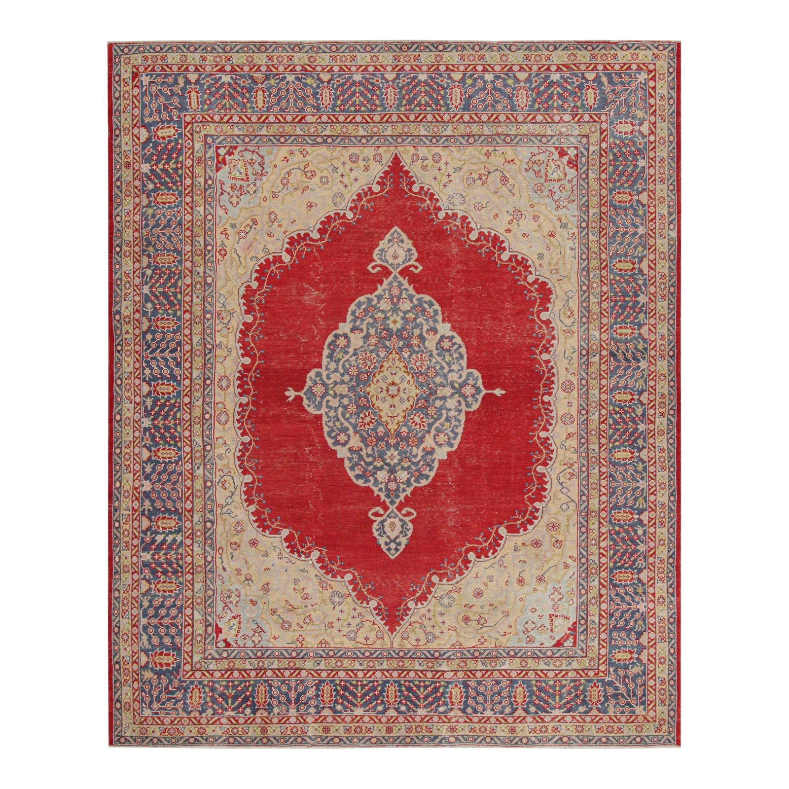 Antique Turkish Oushak Rug, Red Medallion and Floral Patterns - Rug ...