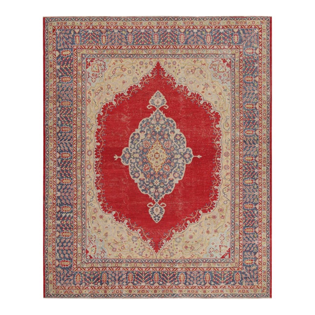 Antique Turkish Oushak Rug, Red Medallion and Floral Patterns - Rug & Kilim For Sale