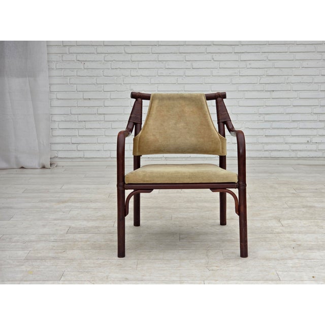 Scandinavian Armchairs with Furniture Velour and Bamboo, 1980s, Set of 2 For Sale - Image 6 of 18