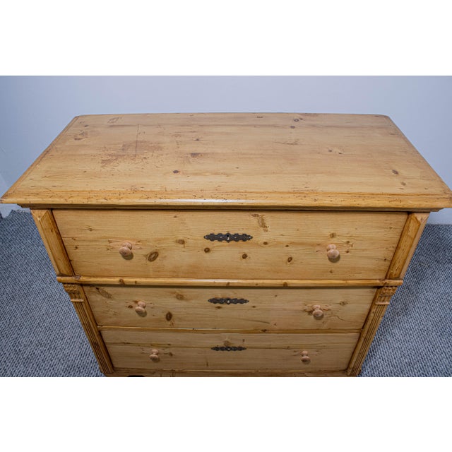 Brown Antique Waxed Stripped Pine Chest of 3 Drawers, Late 19th Century For Sale - Image 8 of 11