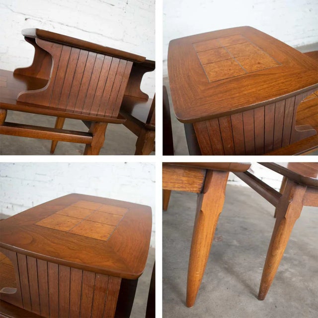 Mid-Century Modern Step End Tables With Inlaid Walnut Burl Style #1927 by Lane - A Pair For Sale - Image 9 of 12