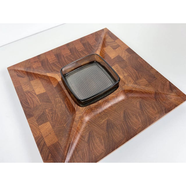 1960s Vintage Divided Teak Serving Tray With Glass Dish by Digsmed For Sale - Image 5 of 11