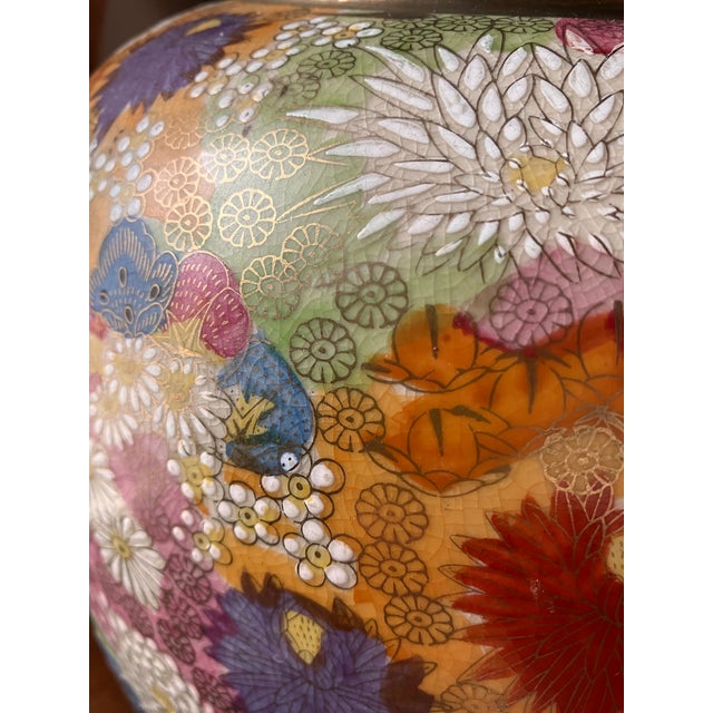 Ceramic Mid 20th Century Japanese Satsuma Ceramic Floral Table Lamp For Sale - Image 7 of 8