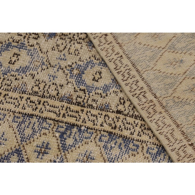 Beige Vintage Distressed Rug, Beige and Blue Geometric Floral Pattern - Rug & Kilim For Sale - Image 8 of 8