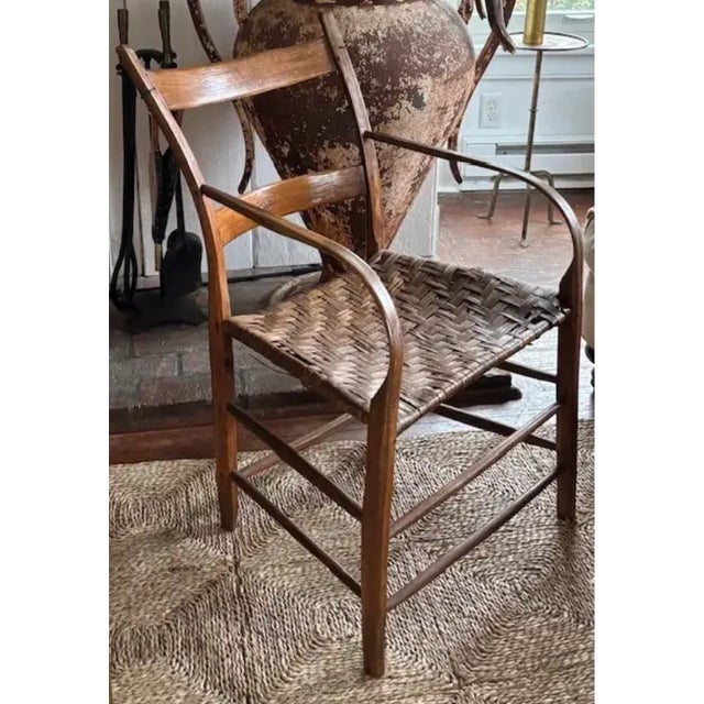 Antique Primitive Bentwood Arm Ladder Back Chair With Original Woven Splint Seat For Sale - Image 4 of 10