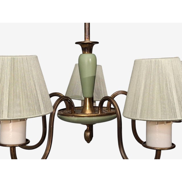 Green 1950s Nordiska Kompaniet, Chandelier, Green Lacquered Wood, Brass For Sale - Image 8 of 13