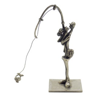 Vintage Italian Genuine Silver 800 Fisherman Dollhouse Miniature Figurine by Yeso, Arezzo, 1970s For Sale
