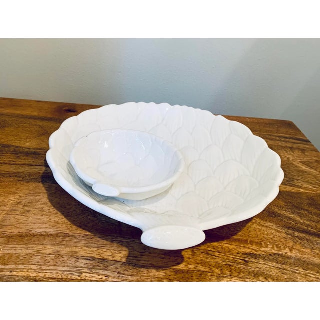 Modern Vintage Fitz and Floyd White Ceramic Artichoke Design Dip Server For Sale - Image 3 of 6