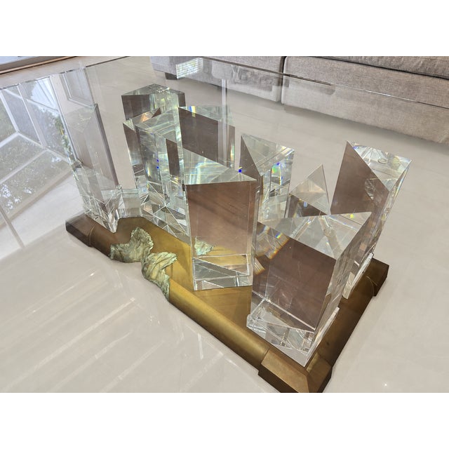 Signed Jeffrey Bigelow Lucite & Bronze Coffee Table, C. 1992 For Sale - Image 11 of 12