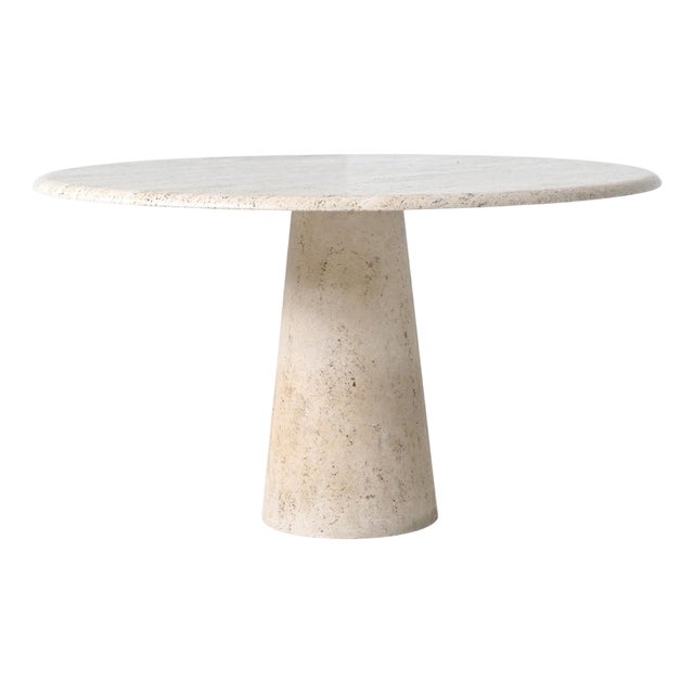 Large Sculptural Round Dining Table in Travertine, 1970 For Sale
