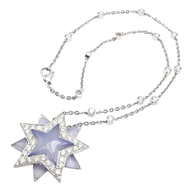 Tiffany & Co. Platinum Diamond Blue Chalcedony Star Pendant Necklace For Sale