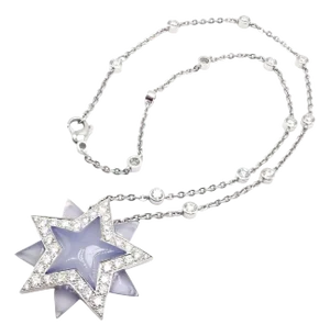 Tiffany & Co. Platinum Diamond Blue Chalcedony Star Pendant Necklace