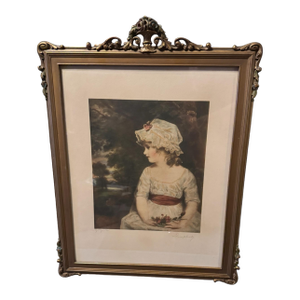Antique Victorian Gilt Framed Print Simplicity the Flower Girl by Reynolds