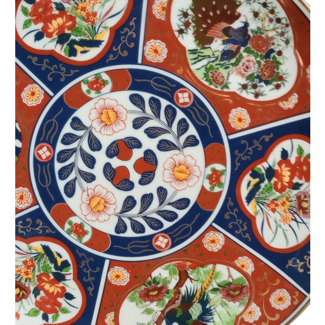 Blue Vintage Japanese Porcelain Colorful Floral Imari Platter, Marked For Sale - Image 8 of 10