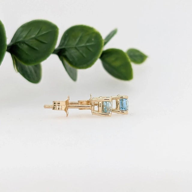 Aquamarine Four Prong Solitaire Stud Earrings in Solid 14k Gold Round - 2 Pieces For Sale - Image 4 of 6