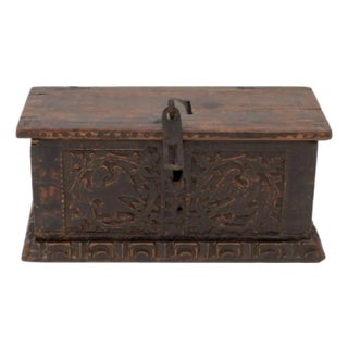 Italian Carved Walnut Casket Box, 16th C For Sale