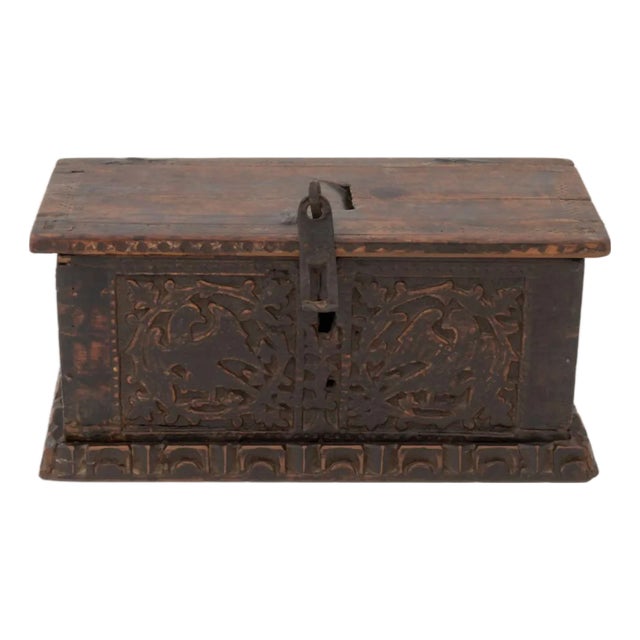 Italian Carved Walnut Casket Box, 16th C For Sale