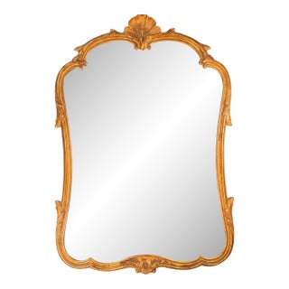 1950s John Widdicomb French Provincial Rococo Giltwood Shell-Crest Wall Mirror For Sale