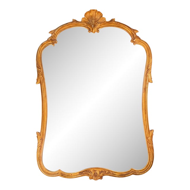 1950s John Widdicomb French Provincial Rococo Giltwood Shell-Crest Wall Mirror For Sale