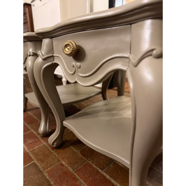 French Provincial Oversized French Provincial Nightstands in Fusion Algonquin – Refinished Pair For Sale - Image 3 of 17